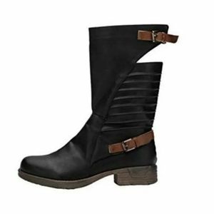 NEW MID-CALF BUCKLED LEATHER BOOTS